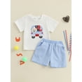 thumbnail image 4 of BemeyourBBs Girls Boys Summer Outfit Embroidery Car T-shirt Plaid/Stripes Shorts, 4 of 7