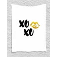 thumbnail image 1 of XOXO Tapestry, Kisses Simplistic Hand Painted Typography and Lip Pictogram, Wall Hanging for Bedroom Living Room Dorm Decor, 60W X 80L Inches, Charcoal Grey White and Earth Yellow, by Ambesonne, 1 of 2