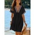 thumbnail image 6 of CUPSHE Women's Plunge V Neck Beach Cover Up Dress Cotton Smocked Waist Short Sleeve Mini Casual Summer Dresses Cover Ups, 6 of 6