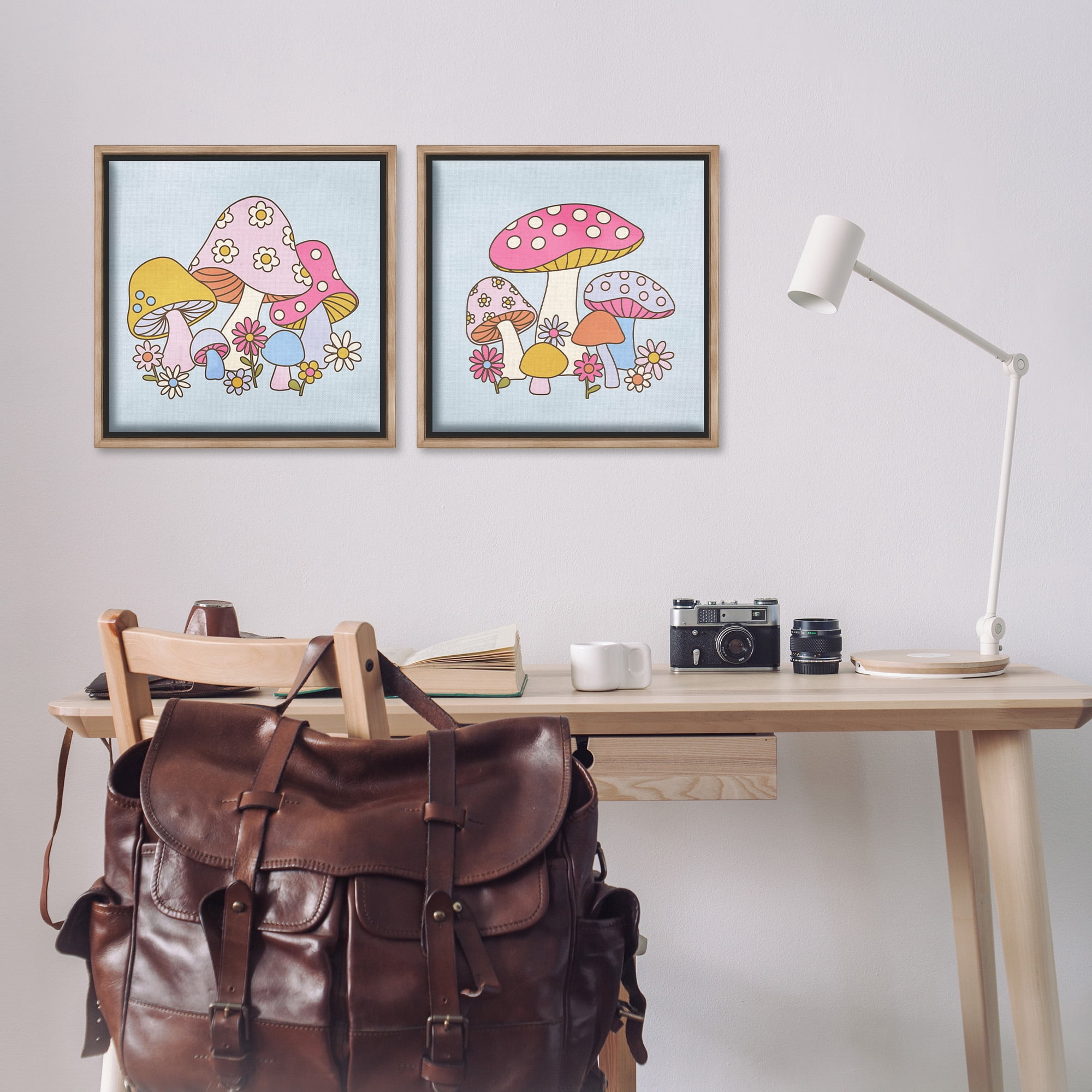 Stupell Industries Groovy Floral Mushrooms Botanical & Floral Painting Brown Floater Framed Canvas Art Print Wall Art, 18 x 18, Set of 2