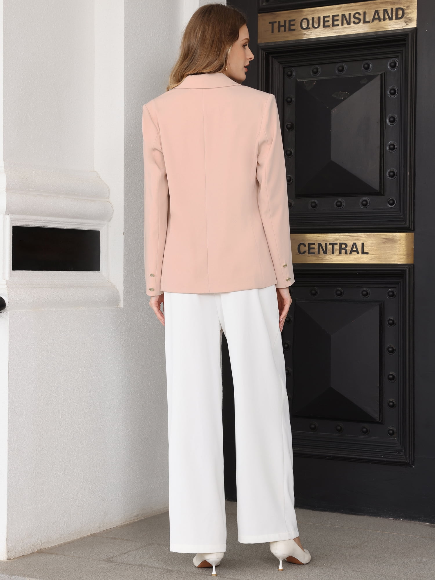 DARING DIVA Women's Elegant Business Casual Wear Blazer with Brooch XL Pink
