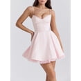 thumbnail image 4 of Women Satin Short Corset Mini Dress Sleeveless Sweetheart Neckline Ruffle Party Dress Summer with Pockets Pink S, 4 of 9