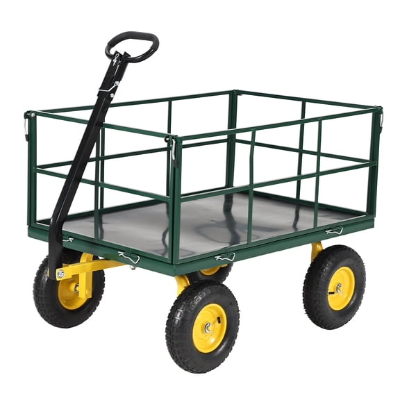 Garvee 1500 LB Garden Wagon Cart with 13 in All Terrain Tires, 3-in-1 Yard Wagon Cart with Removable Side Panels, Heavy Duty Outdoor Metal Utility Wagon Yard Trailer for Outdoor Lawn, Yard