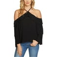 thumbnail image 2 of 1.STATE Womens Cold Shoulder Knit Blouse, Black, X-Small, 2 of 2
