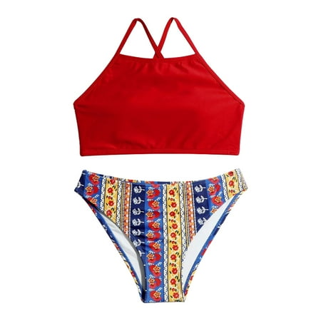 

Swimsuit Solid Color Girl Set Slim 7-11Y Swimwear Children Spring Summer Leisure Soft Beach Vacation Children s Day Gift Bikini Bathing Suit