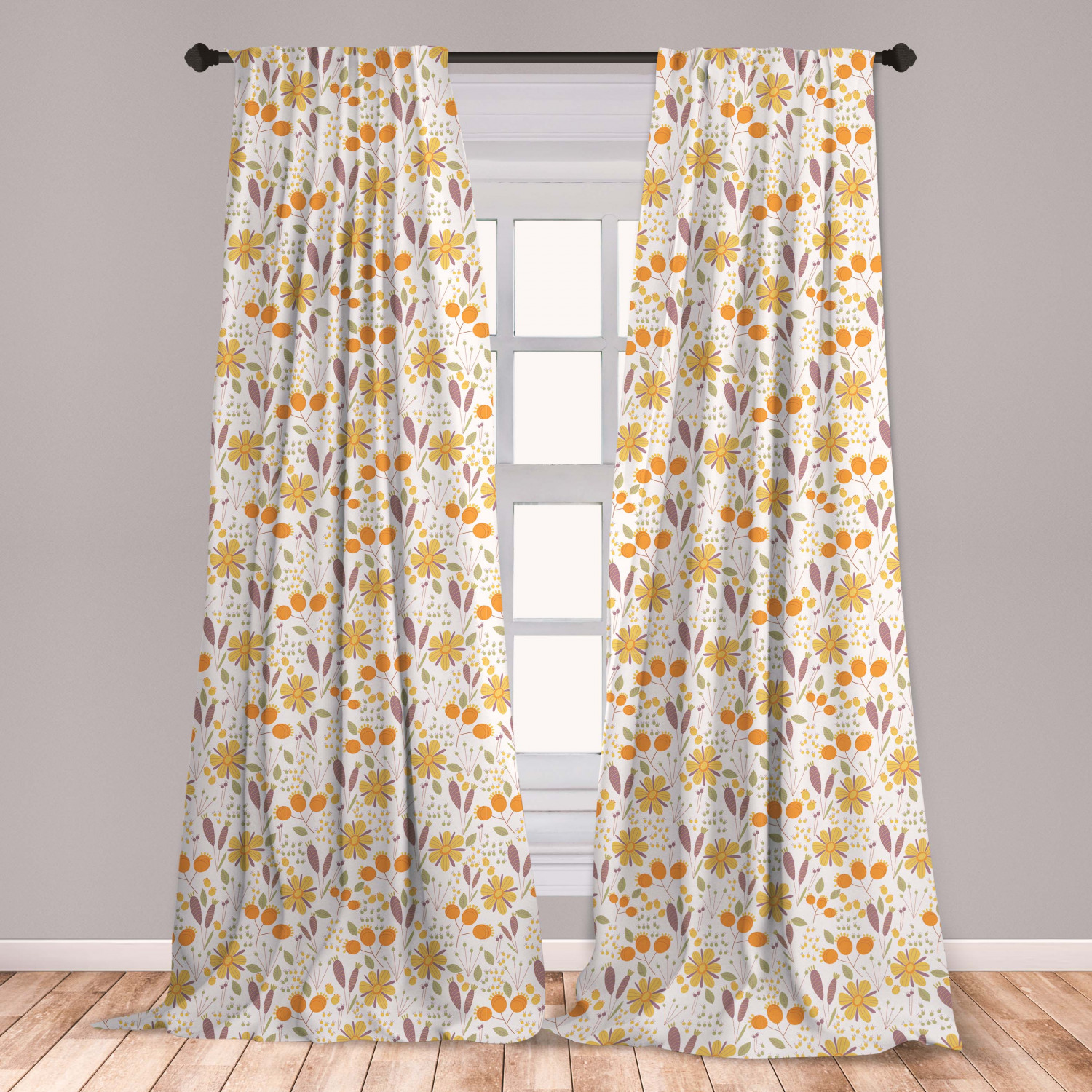 Floral Curtains 2 Panels Set, Autumn Field Gardening ...