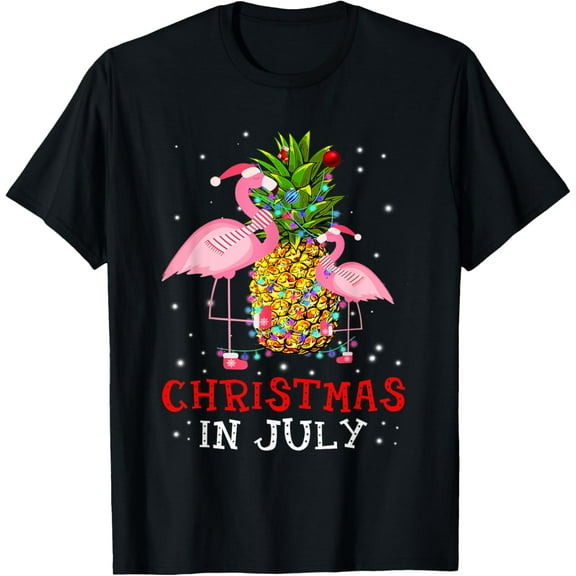 Christmas in July Shirt Funny Flamingo Pineapple Summer T-Shirt for Men Women Kids Tops Tee