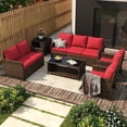 thumbnail image 4 of AECOJOY 7 Pieces Outdoor Furniture Set with Storage, Rattan Wicker Sectional Sofa Couch Patio Conversation Set - Red, 4 of 7