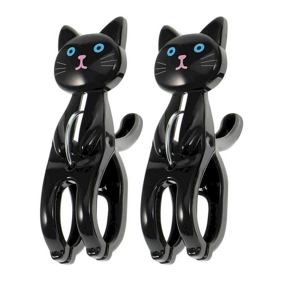 Hecteas Food Clips,Kitchen Clip,Beach Towel Clips | Cat Shape Clothespins Clothes Pins Traceless Laundry Clips Clothes Pin for Clothesline Laundry Bathroom(Two Kitten Clips-Black)
