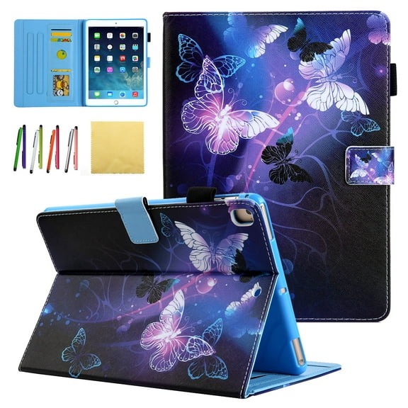 iPad 9.7 2018 2017/ iPad Pro 9.7/ iPad Air 1 2 Case - Allytech Premium PU Leather Stand Smart Case with Auto Wake/Sleep for Apple iPad 6th/ 5th Gen, iPad Air 1 2, Pro 9.7, Purple Butterfly