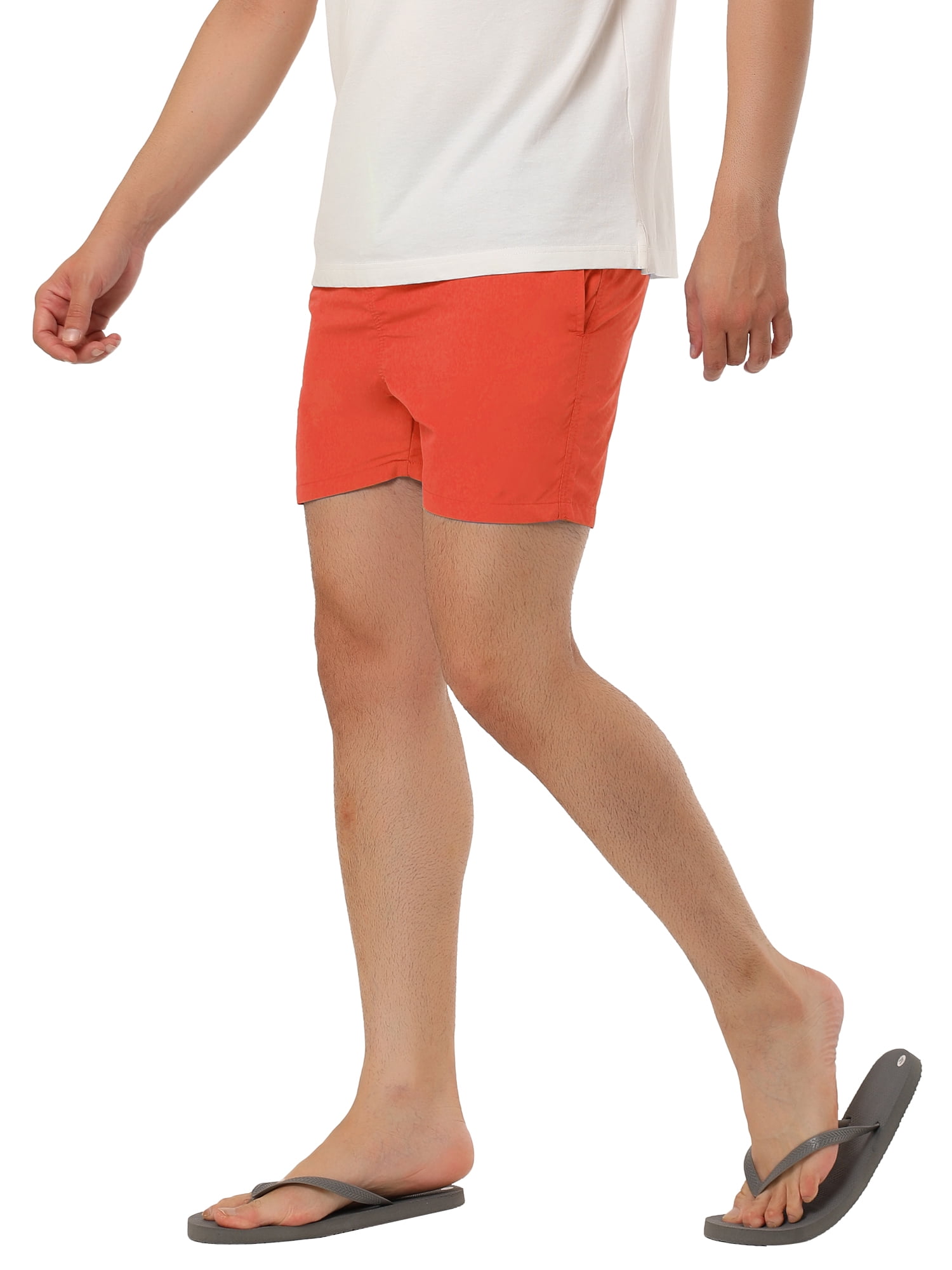 Unique Bargains Men's Summer Beach Shorts Mesh Lining Drawstring Waist Swim Shorts 32 Orange