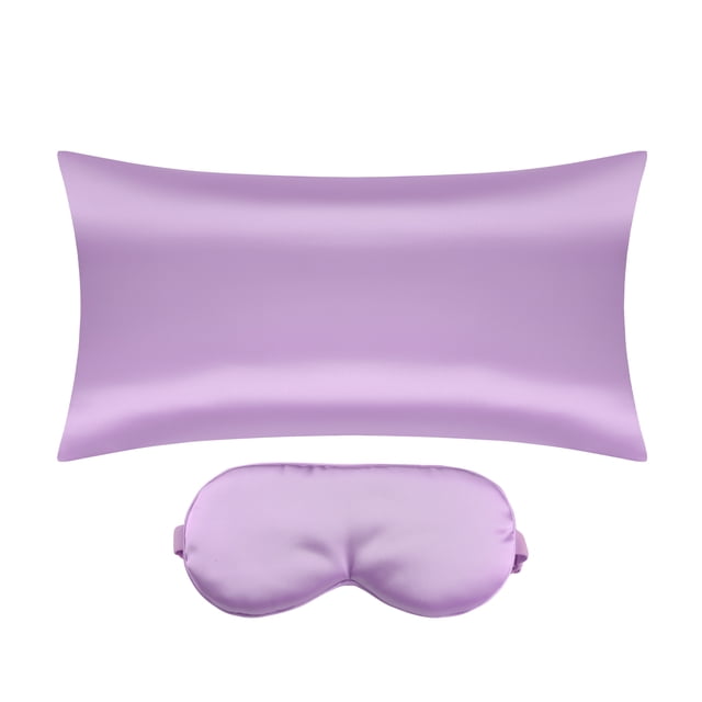 Funda de almohada de satén REGALWOVEN con cremallera oculta y máscara de sueño Rey morada