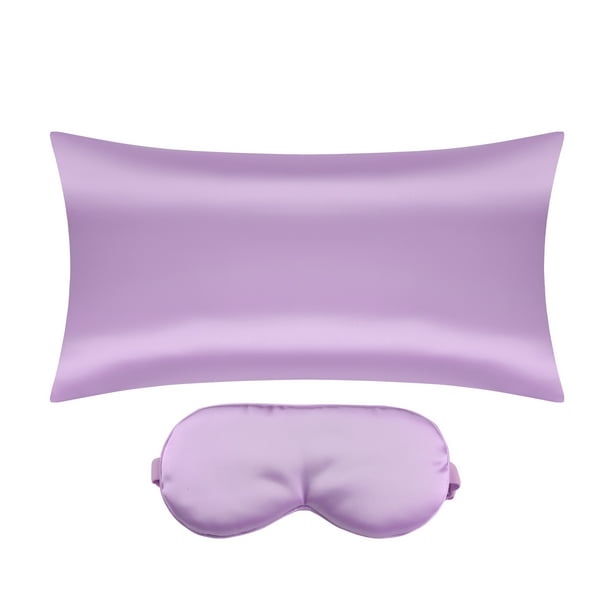 Funda de almohada de satén REGALWOVEN con cremallera oculta y máscara para dormir Reina morada