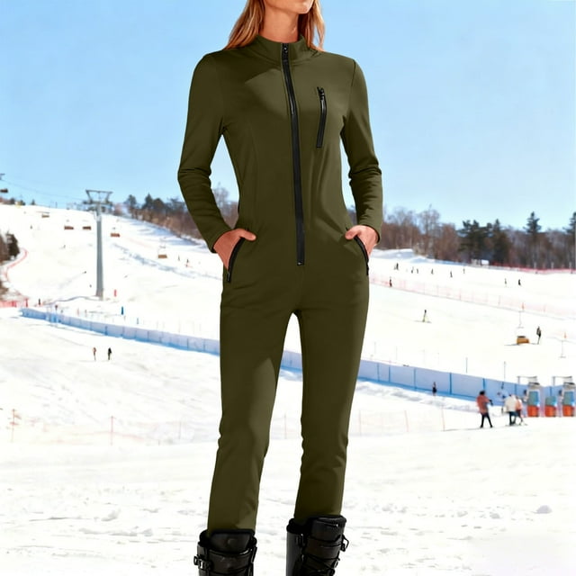 Yourumao Combinaisons de Ski pour Femmes Fermeture Éclair devant Col Montant Manches Longues une Pièce Combinaisons de Ski Sports de Plein Air Combinaison de Neige Extensible