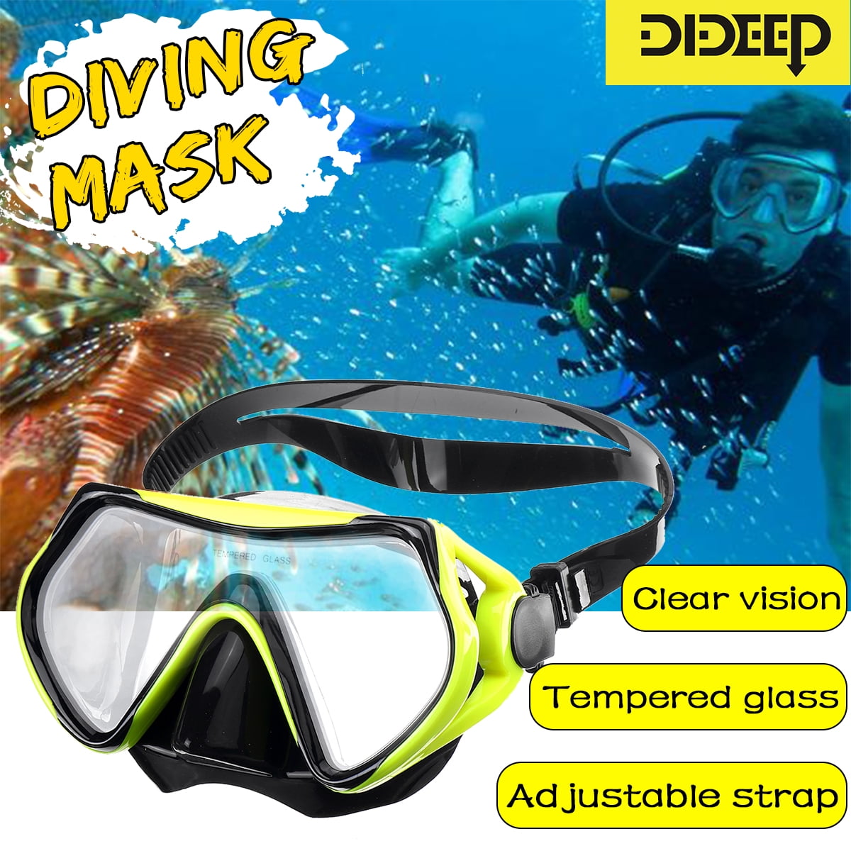 DIDEEP Diving Scuba Swimming Mask Tempered Glass Lens Profession