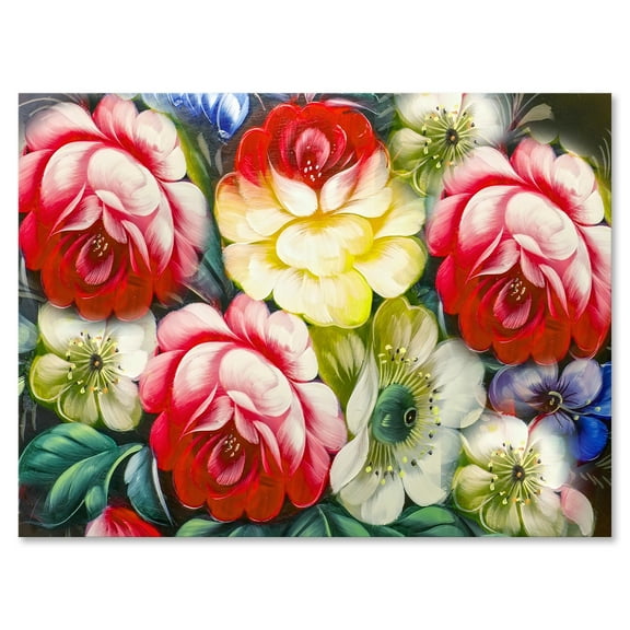Designart ' Vintage VIbrant Yellow and Red Flower Still Life I ' Traditional Canvas Wall Art Print