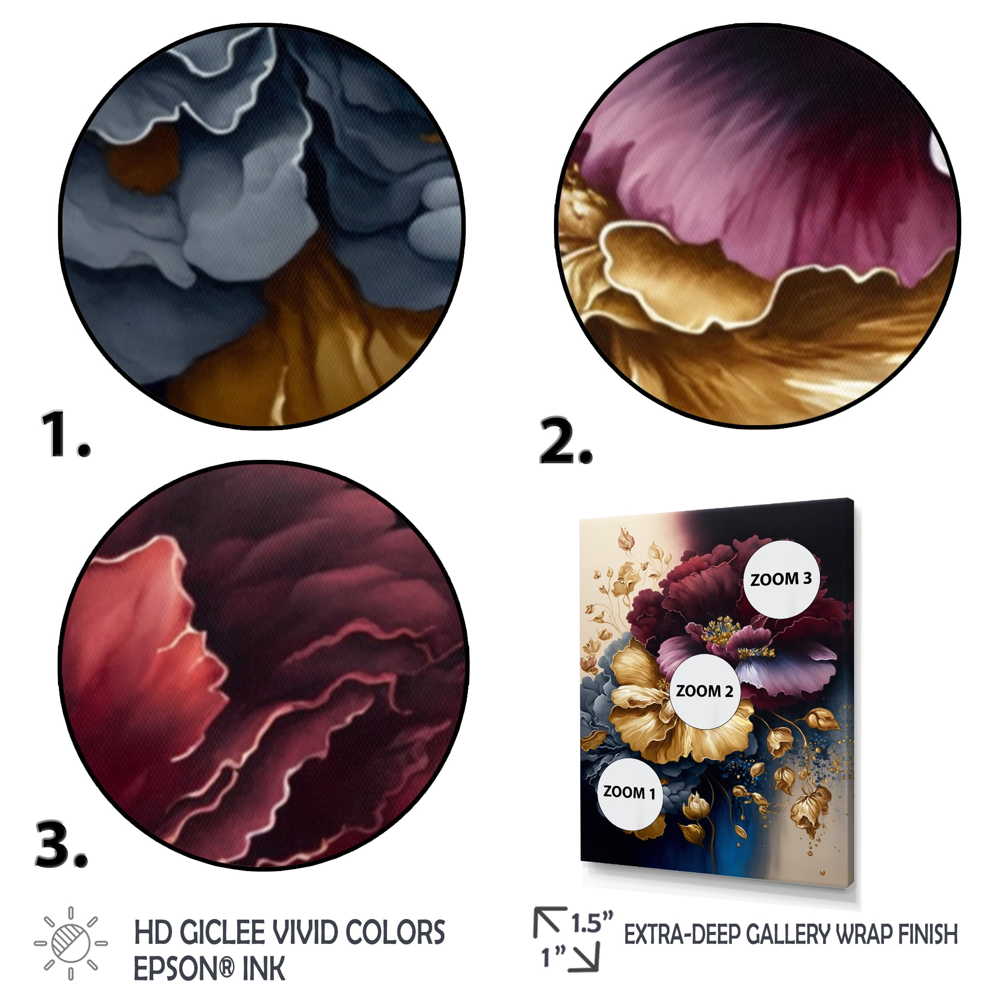 Designart Burgundy And Blue Floral Bunch I Canvas Wall Art