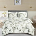 thumbnail image 2 of Chezmoi Collection Julia 3-Piece Floral Comforter Set, Queen, Multicolor Taupe-Green Gray White Floral Leaves Printed Microfiber Lightweight Bedding Set for All season, 2 of 8