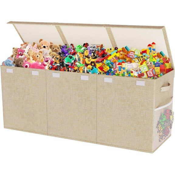 DEA Extra Large Toy Box, Collapsible Sturdy Kids Toy Chest for Boys, Girls, 40"x14"x16" Storage Organizer Toddler Storage Bins with Lids, Toybox Basket for Living Room, Bedroom, Nursery, Beige