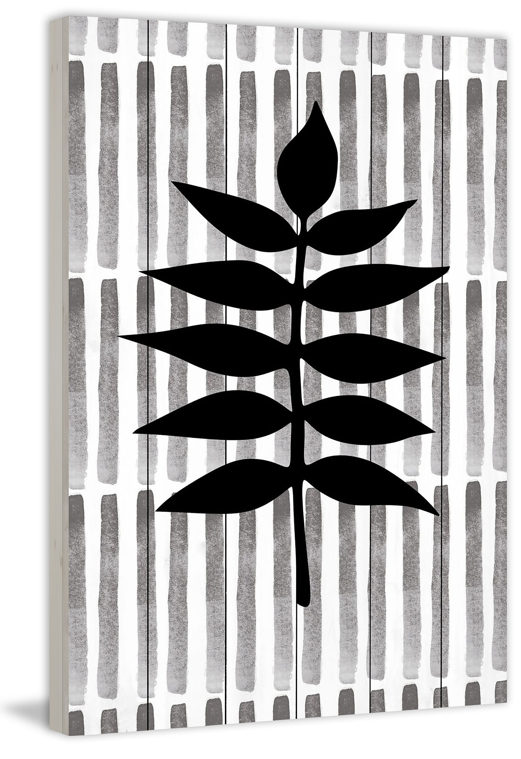 "Black Leaf 3" Painting Print on White Wood