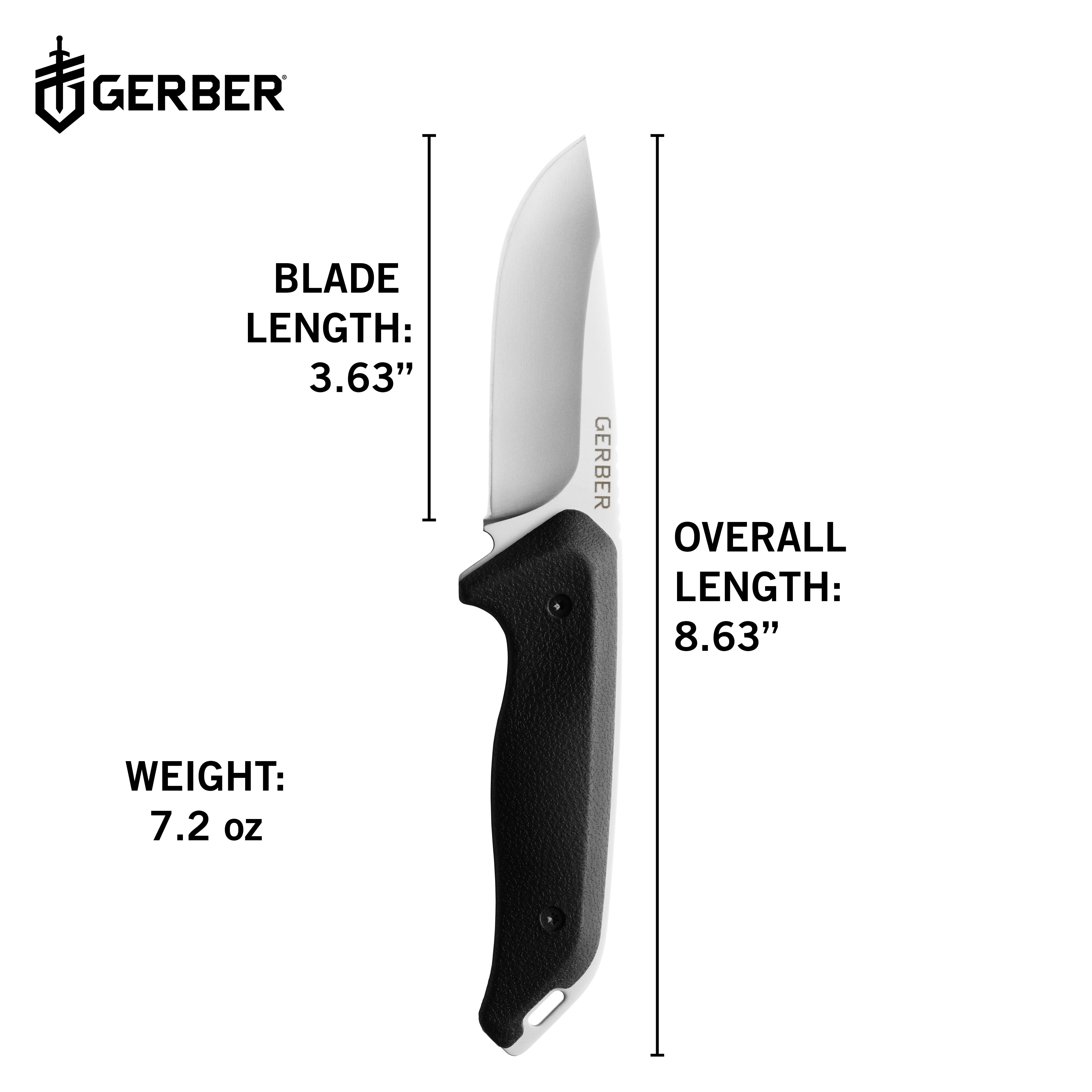 Gerber Moment Fixed Blade Knife, Full Tang, Stainless Steel. Black with Sheath, 1 Count