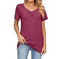 thumbnail image 1 of Camisetas de manga corta con cuello en V para mujer, camisetas informales plisadas de Color puro a la moda para mujer, camisetas de verano para viajes diarios y oficina, 1 of 6