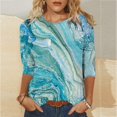 thumbnail image 2 of CHOK Chemises à Manches 3/4 pour Femmes, Col Rond Décontracté, Imprimé, Chandail d'Été Tendance, Blouses Douces et Confortables, Jaune P, 2 of 3