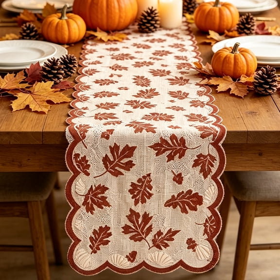 Fall Laced Table Runner Thanksgiving Maple Leaf Lace Table Runner 70.8in Cozy Fall Harvest Decor for Dining Table Party Kitchen Indoor Home Decor