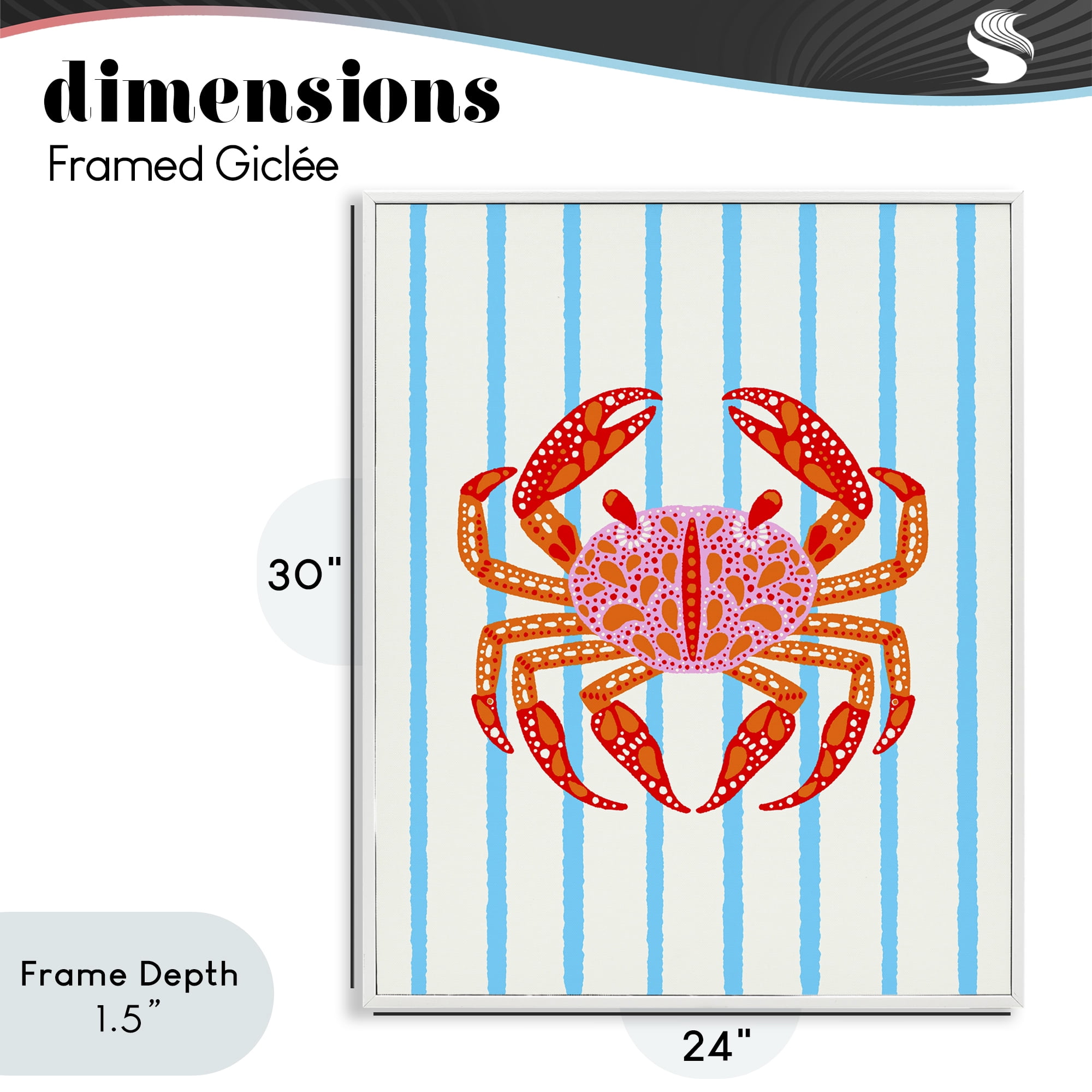 Stupell Industries Bright Crab on Stripes White Framed Giclee Art, design by Indira Prieto | IndySign