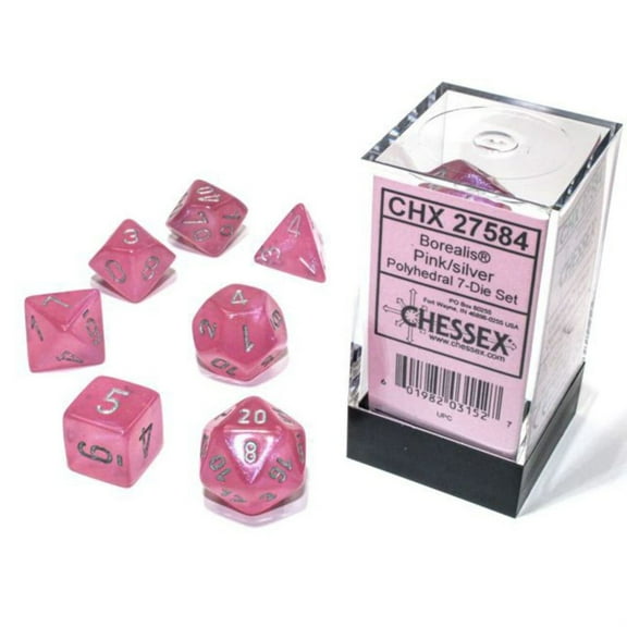 Chessex Polyhedral 7-Die Set - Borealis Pink/Silver with Luminary 27584 (CHX27584)
