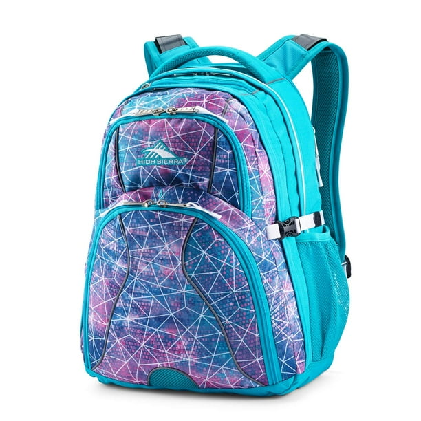 Mochila High Sierra Swerve con lentejuelas facetadas color azul y blanco