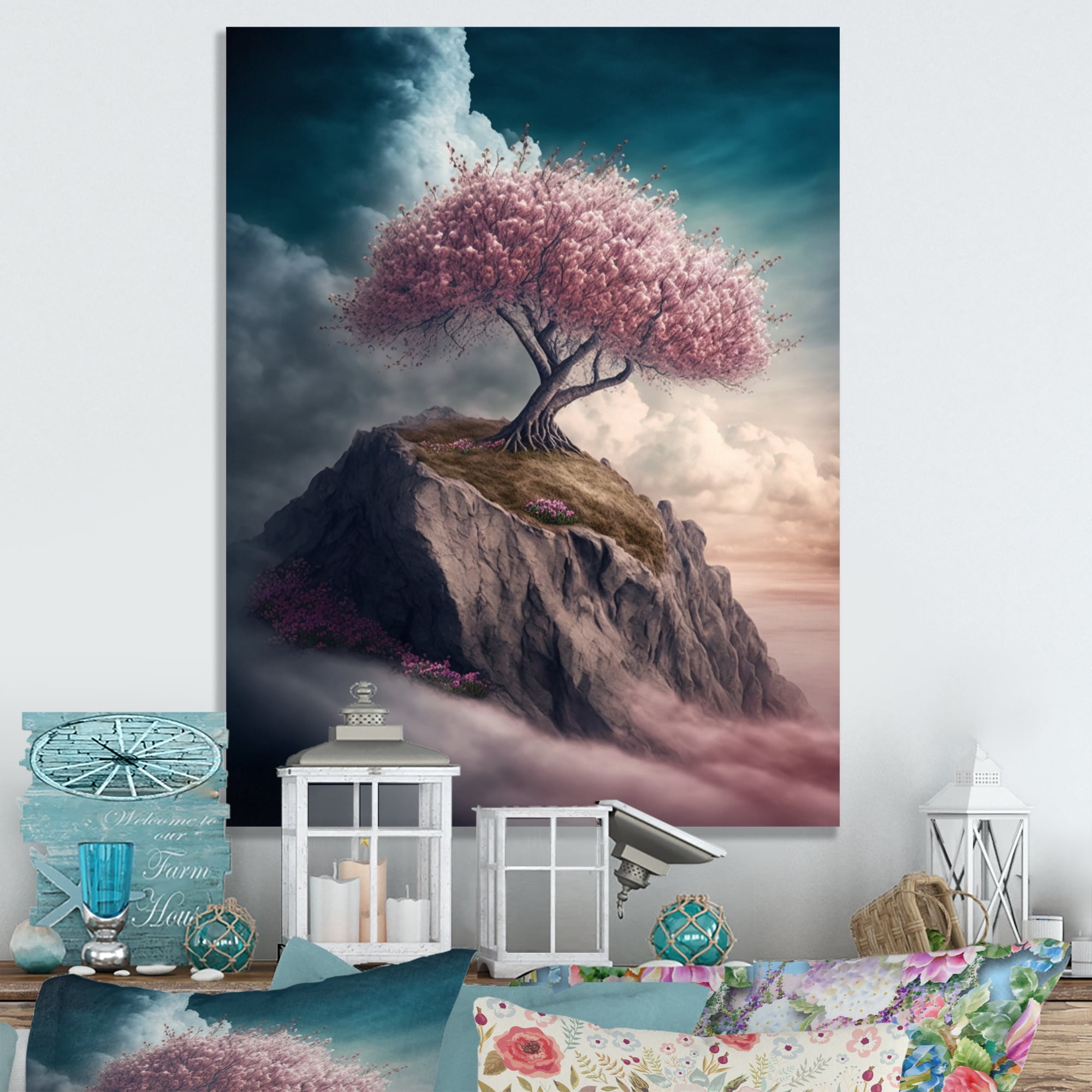 Designart Mountain Top Cherry Blossom III Canvas Wall Art