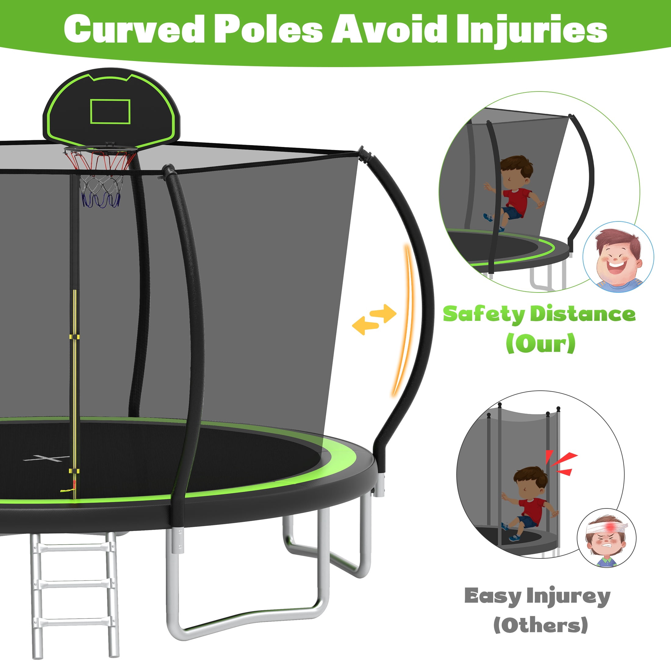 12FT Trampoline for Kids and Adults with Safe Enclosure Net, SEGMART Round Recreational Trampoline with Basketball Hoop, Upgrade Outdoor Trampoline with Ladder for Backyard Park
