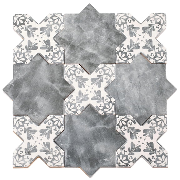 Siena Gray 5" Star with Cross Deco Matte Ceramic Wall and Floor Tile (10.76 sq ft/case) - 54 Pack