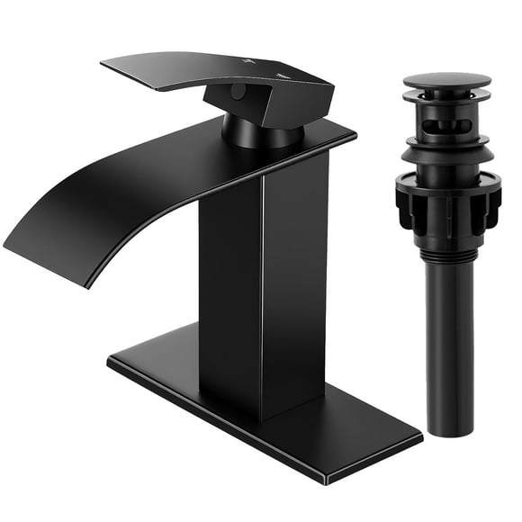 Grifo de baño RNDIOZD negro mate en forma de cascada de una sola manija