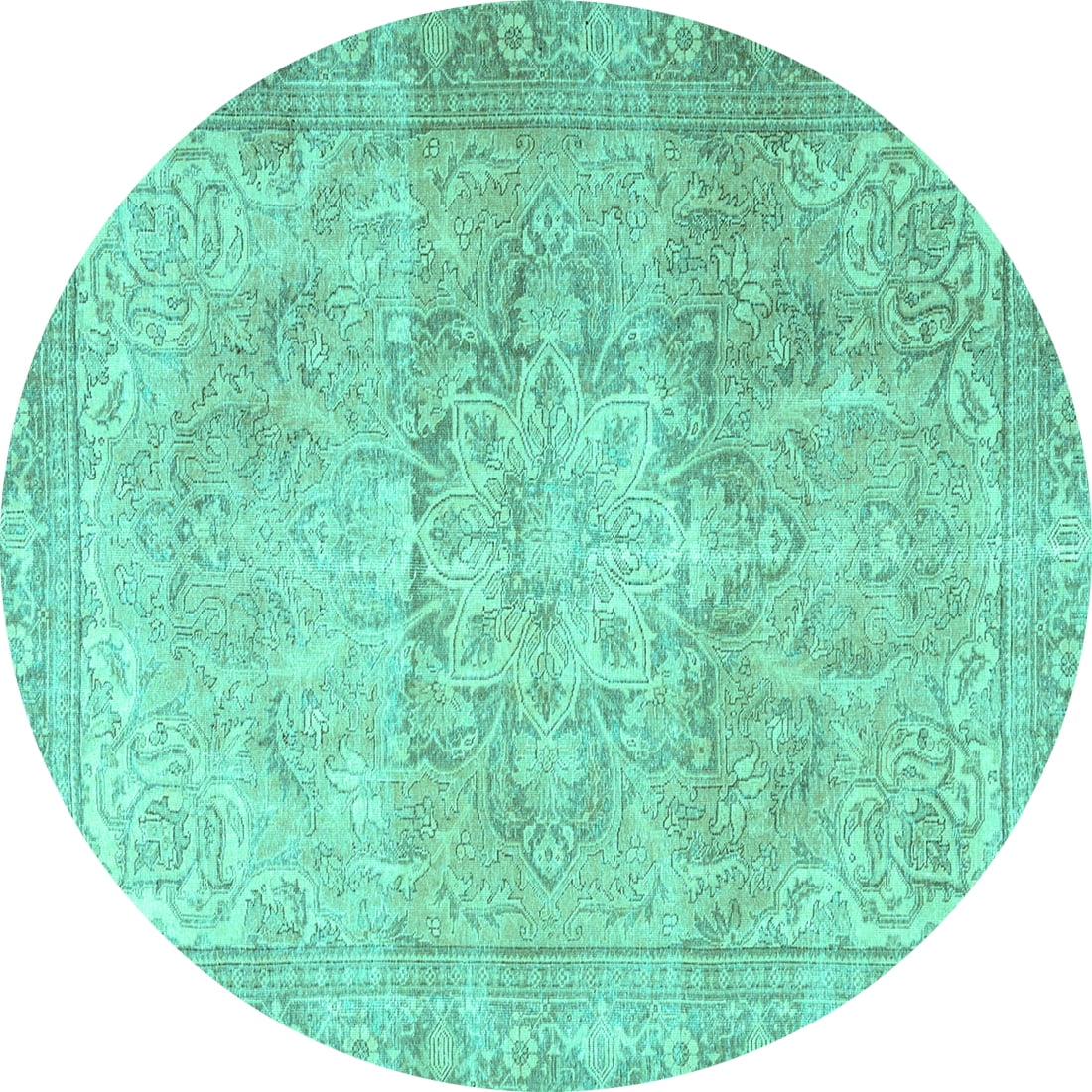 Ahgly Company Machine Washable Indoor Round Persian Turquoise Blue ...