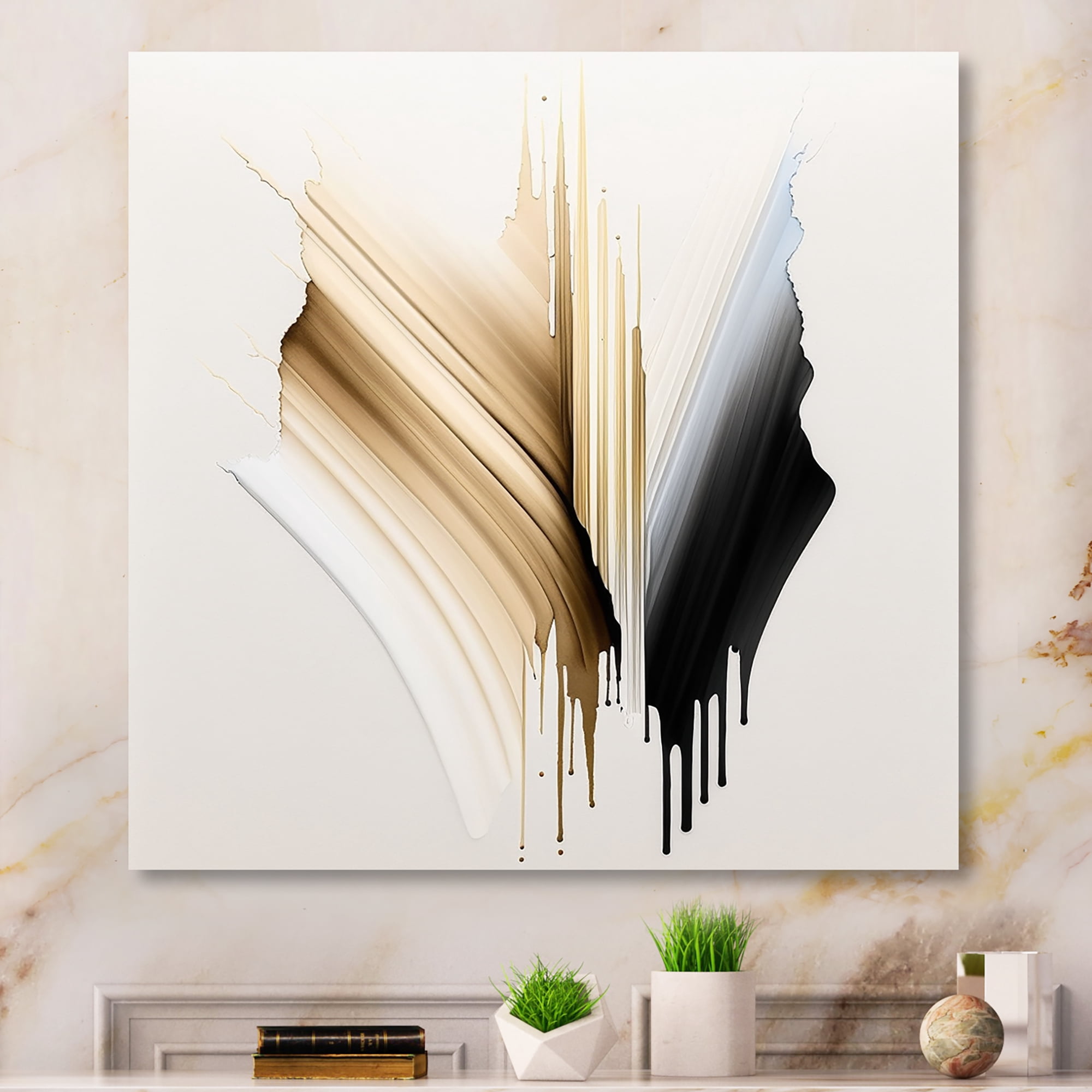 Designart Minimalism Pink And Gold Cubic Fusion IV Canvas Wall Art