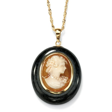 Oval Agate Cameo Pendant - Oval-Shaped Genuine Onyx and Shell Cameo Drop Pendant 10k Yellow Gold