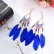 thumbnail image 2 of Mujeres Boho largo de plumas de borlas pendientes de joyería de la vendimia de perlas cuelgan pendientes colgantes, 2 of 4