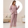 thumbnail image 3 of U2SKIIN Women Button Up Pajama Sets,Long Sleeve Sleepwear knit Lounge Pjs,(Dark Pink,L), 3 of 5