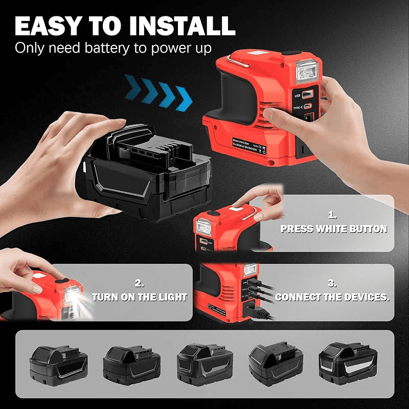 Outdoor Power Bank AC 120-220V 200W Battery Inverter Adapter For  Mil*wau*kee 18V Li-ion Batteries 48-11-1812