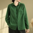 thumbnail image 4 of Olyvenn Women's Cotton Linen Shirts Button Down Shirt with Pocket Long Sleeve Blouses Summer Casual Tee Office Work Tunic Tops Green XXL, 4 of 5