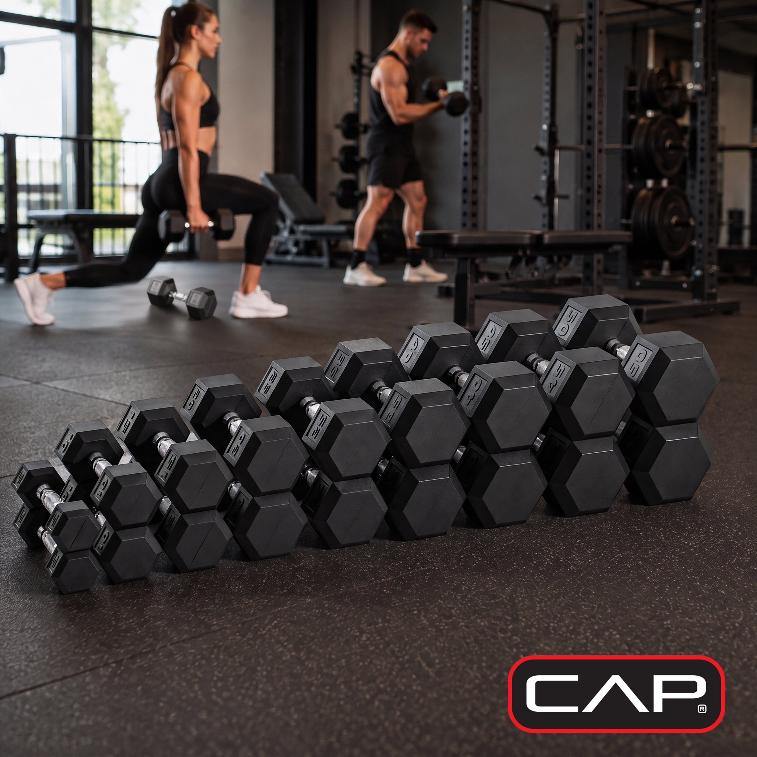 CAP 550lb Rubber Hex Dumbbell Set, Free Weights for Home Gym Strength Training