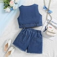 thumbnail image 3 of Hiijoy Toddler Girls Denim Outfits Stylish Summer Button Tank Top & Shorts Set, Sizes 2-3T, 3 of 6