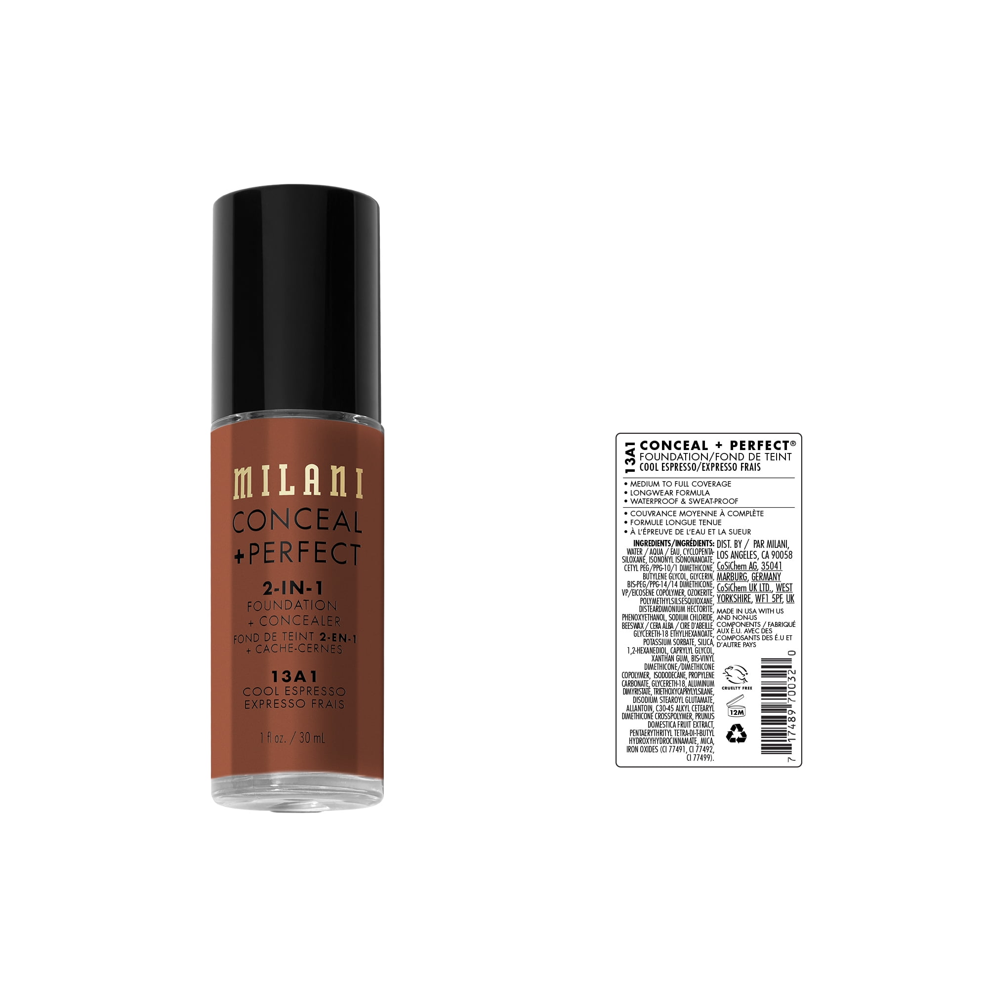 Milani Conceal + Perfect 2-In-1 Foundation + Concealer, Cool Espresso