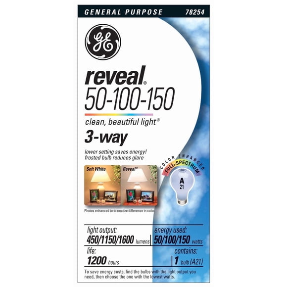 GE Lighting Canada Ge Reveal Halogen 3-Way 50/100/150W A21 1pk