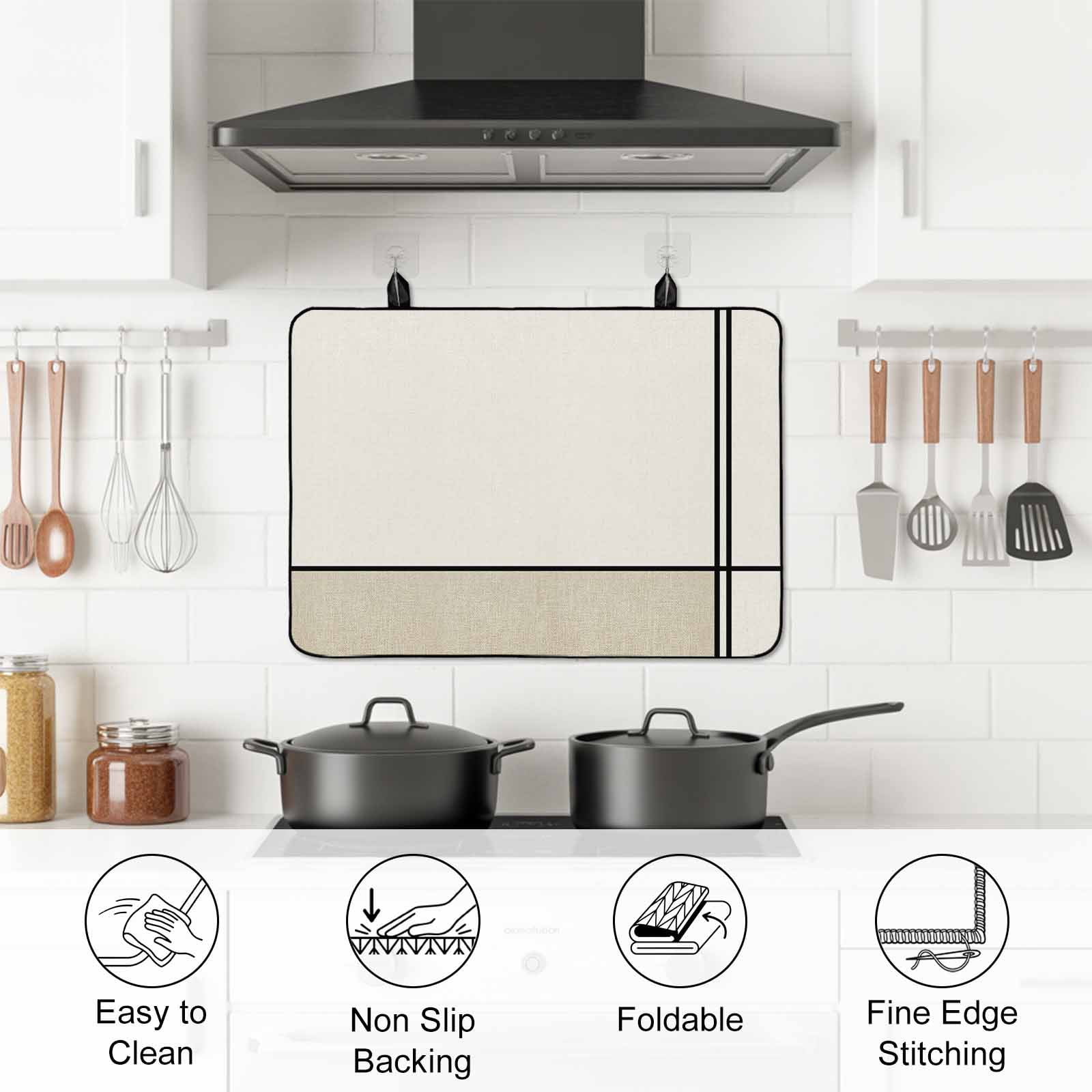 Beige Geometric Stove Top Cover for Electric Stove, Heat-proof & Non Slip Glass Top Stove Cover Protector, Modern Color Block Black Lines Abstract Art Kitchen Flat Cooktop Rubber Mat 24x21 Inches