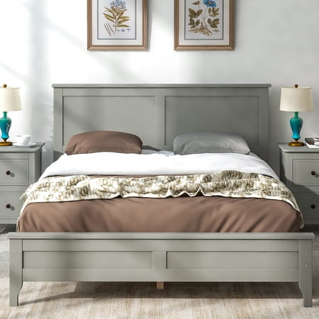 iRerts Full Platform Bed Frame with Headboard and Footboard  Solid Wood Bed Frames Full Size with Slats Support  Oak Top  Modern Full Bed Frame No Box Spring Needed for Kids Adults  Gray