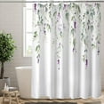 thumbnail image 2 of Long 72"x84" Watercolor Leaves Flowers Shower Curtain Set with Hooks,Green and Purple with Floral Bathroom Curtain,Waterproof Washable Fabric for Bathroom Decor, 2 of 6