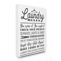 Stupell Laundry Rules w/ Hanger Typography Stretched Canvas Wall Art 16 x 20
